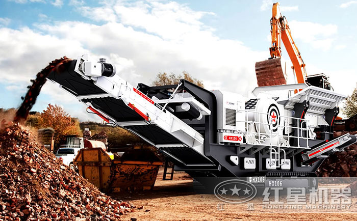 履帶顎式移動破碎站建筑垃圾處理現場 履帶顎式移動破碎站建筑垃圾處理現場