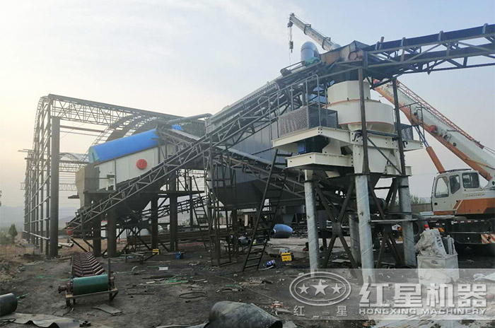 河南紅星曲陽鵝卵石制砂生產線現場 河南紅星曲陽鵝卵石制砂生產線現場